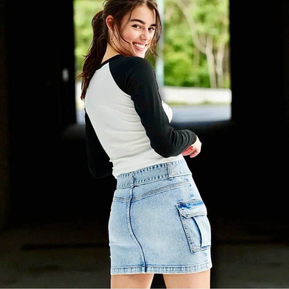 SO Y2K Skirt Denim Cargo Utility Mini Grunge Retro Alt Junior’s 5 Waist 27